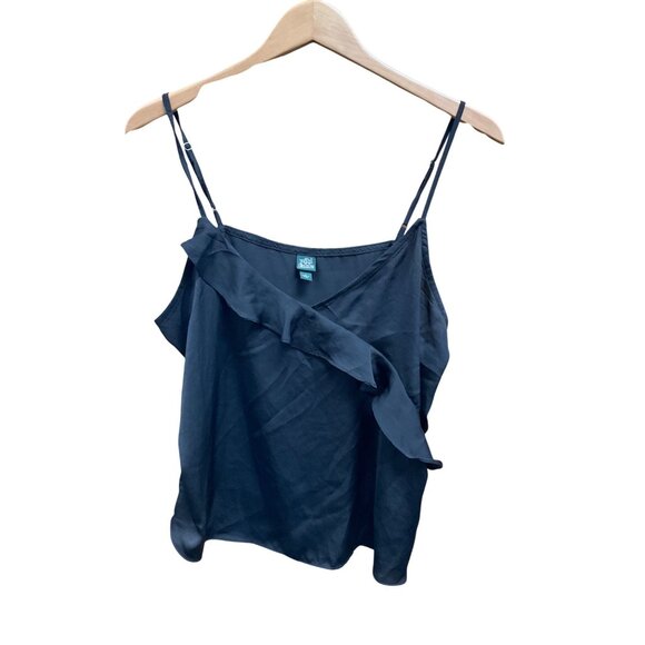 Women's Sleeveless V-Neck Ruffle Front Satin Cami Top - Wild Fable Black - Picture 2 of 5